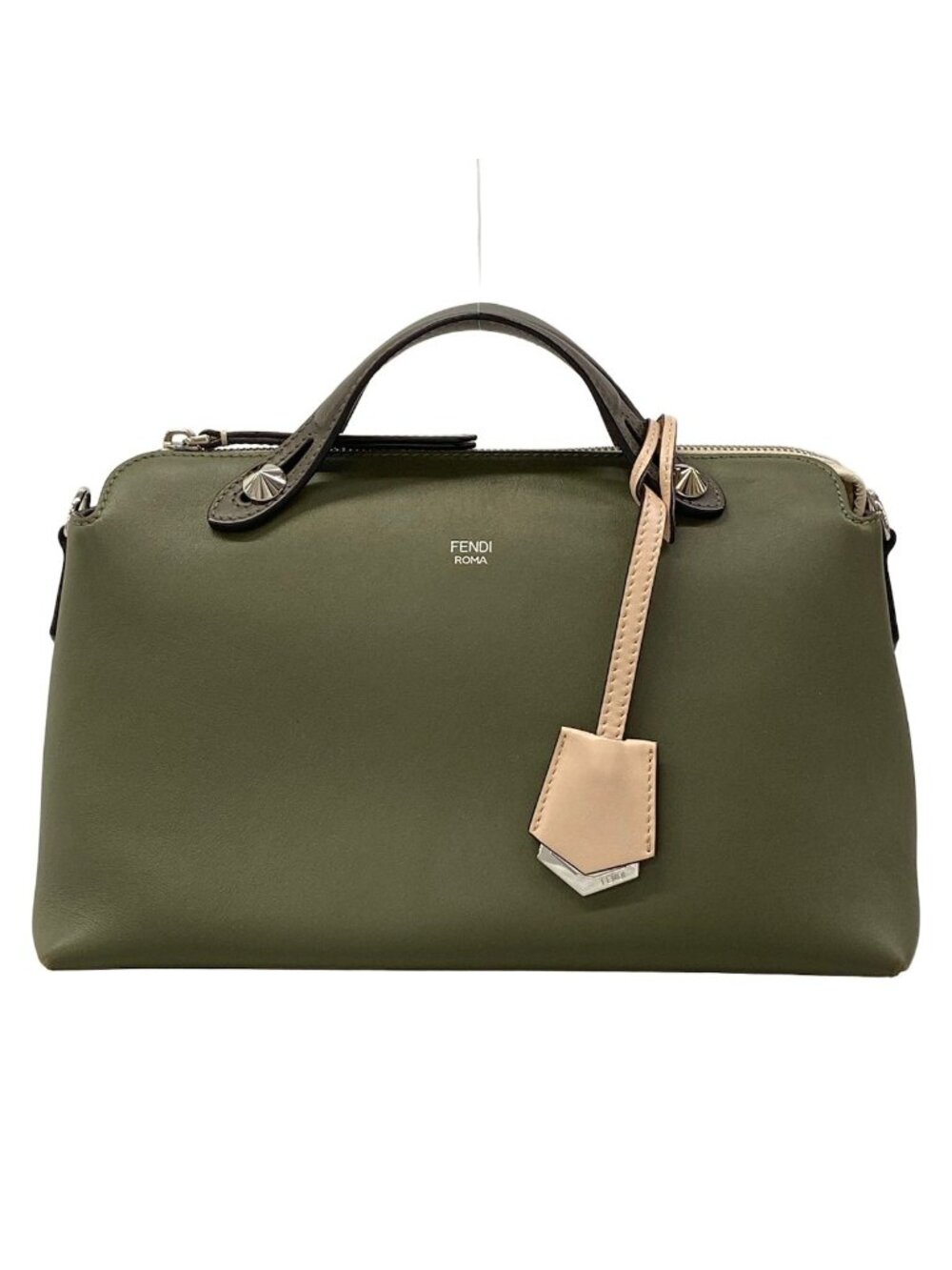 Fendi Handbag by the Way Khaki Dark Gray Beige Leather
